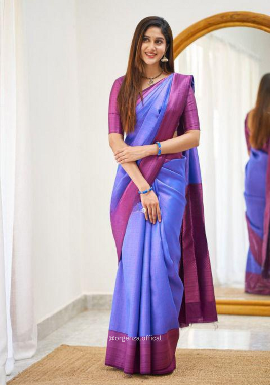 Blue Colour Lichi Silk Saree With Jacquard Zari Work