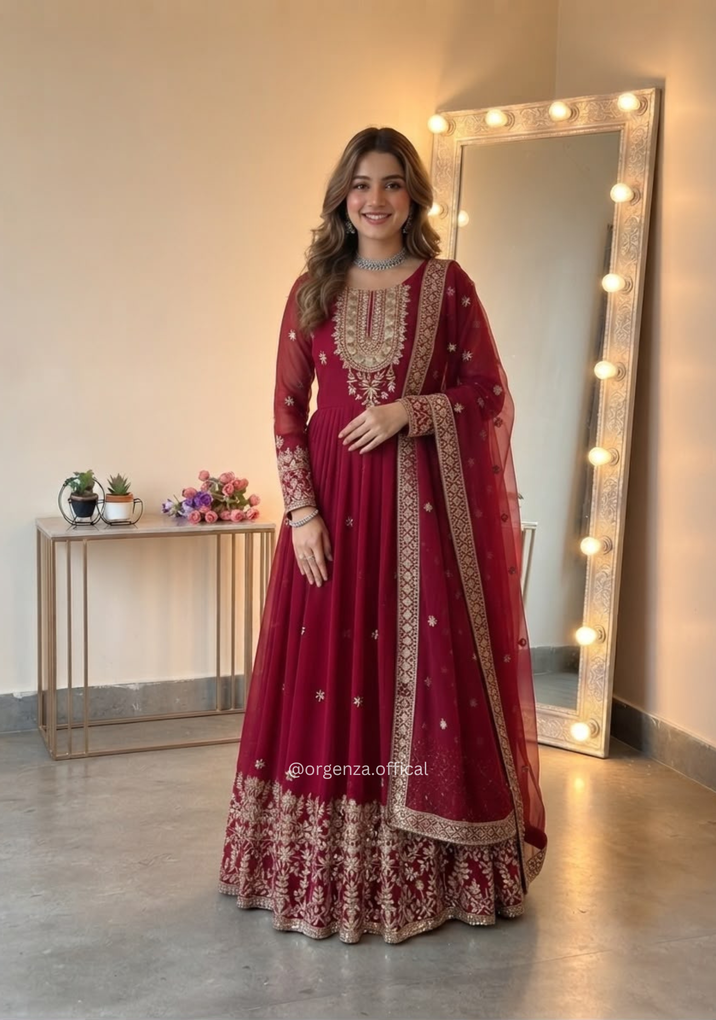 Maroon Heavy Georgette Embroidered Sequence Gown Set