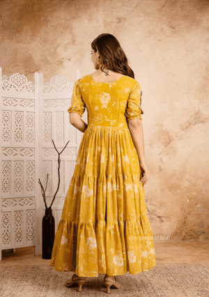 Yellow Colour Georgette Digital Print Maxi - Orgenza Store - digisoch