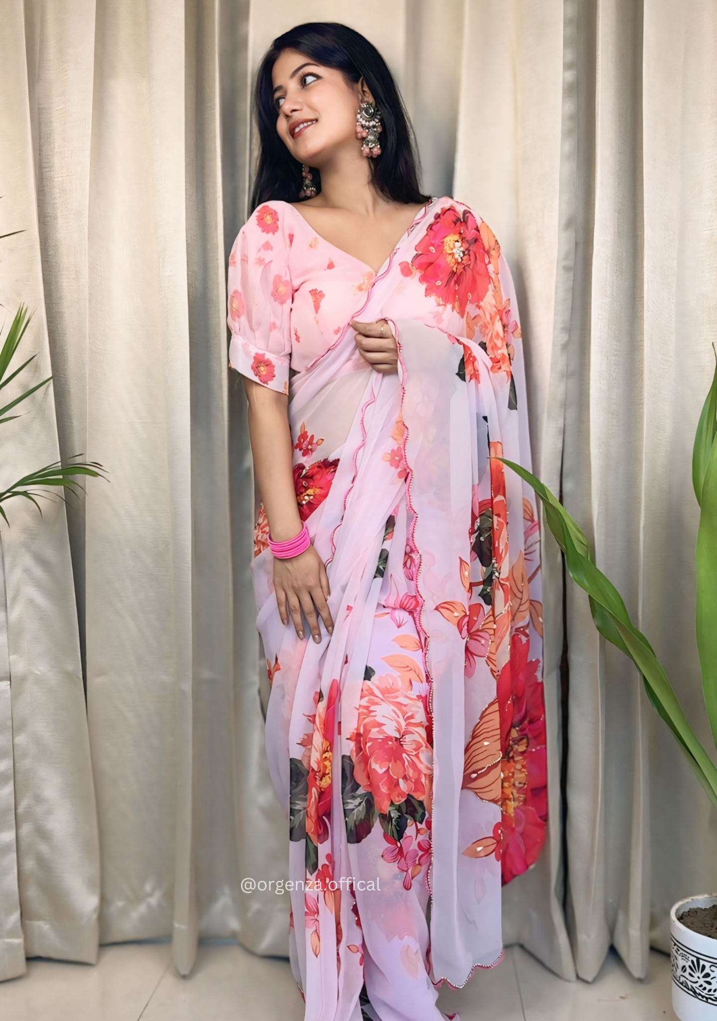 Multi Color Georgette Saree With Floral Print - Orgenza Store