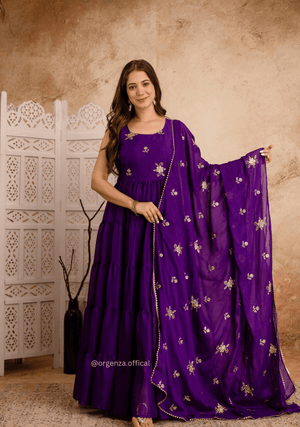Purple Colour Star Georgette Fabric Ruffle Anarkali Kurti - Orgenza Store - digisoch