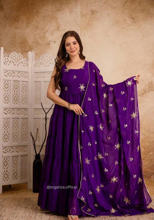 Purple Colour Star Georgette Fabric Ruffle Anarkali Kurti