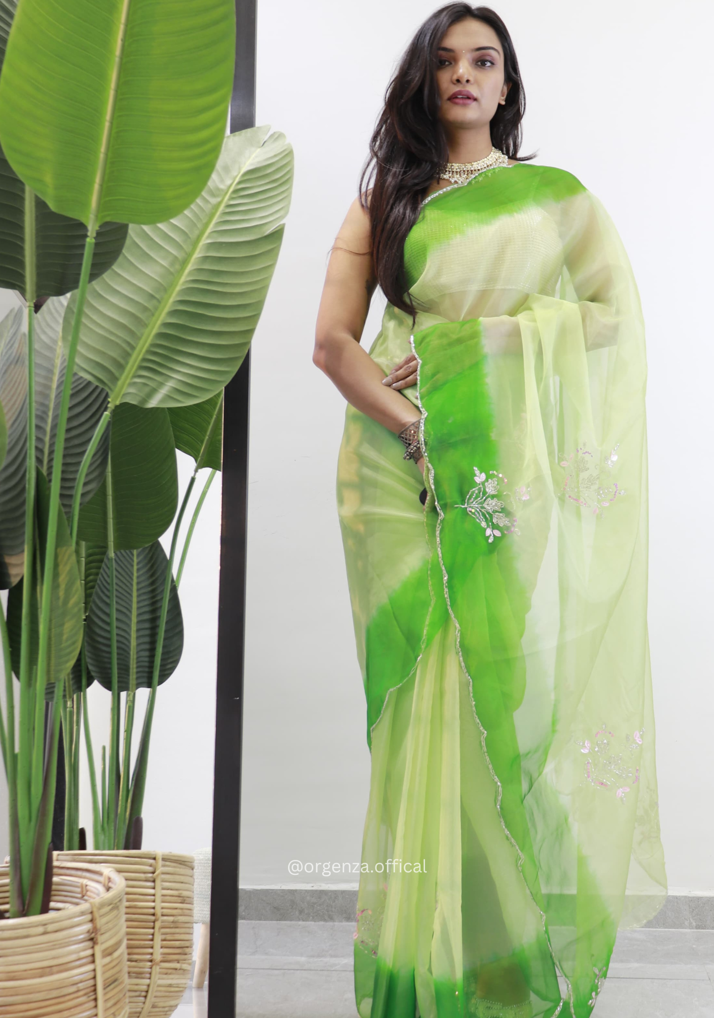 Green Colour Organza Silk Saree - Orgenza Store