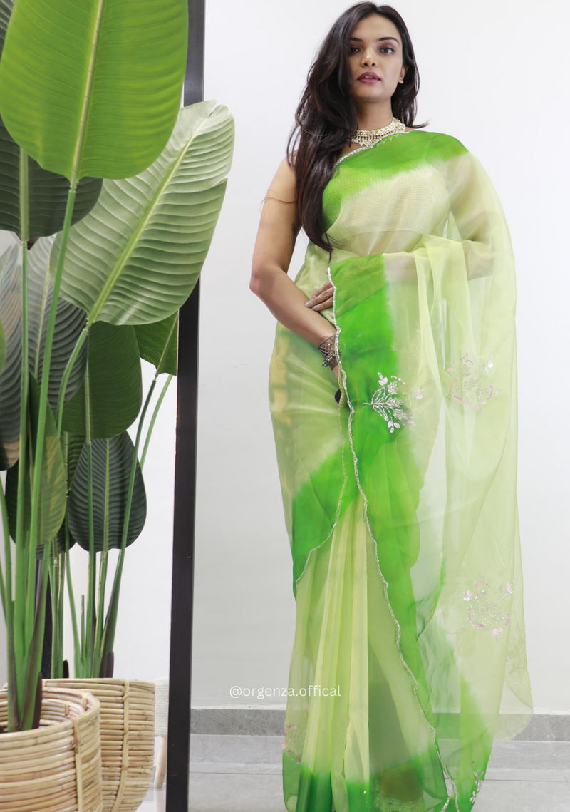 Green Colour Organza Silk Saree