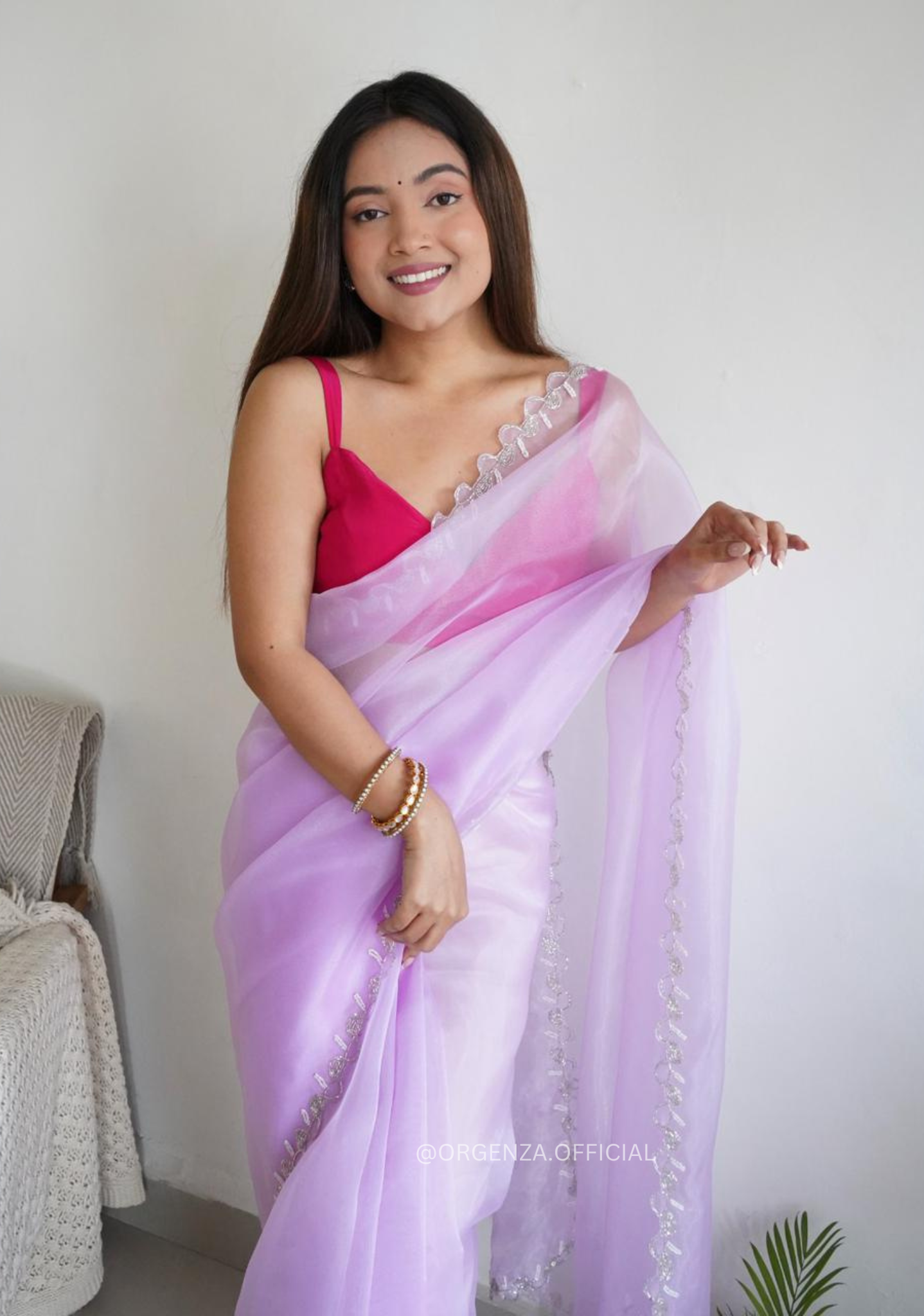 Lavender Organza With Jardoshi And Khatli Work - Orgenza Store