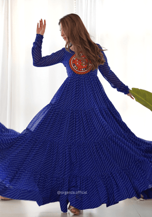 Georgette Laheriya Print Ruffle Anarkali - Orgenza Store - digisoch