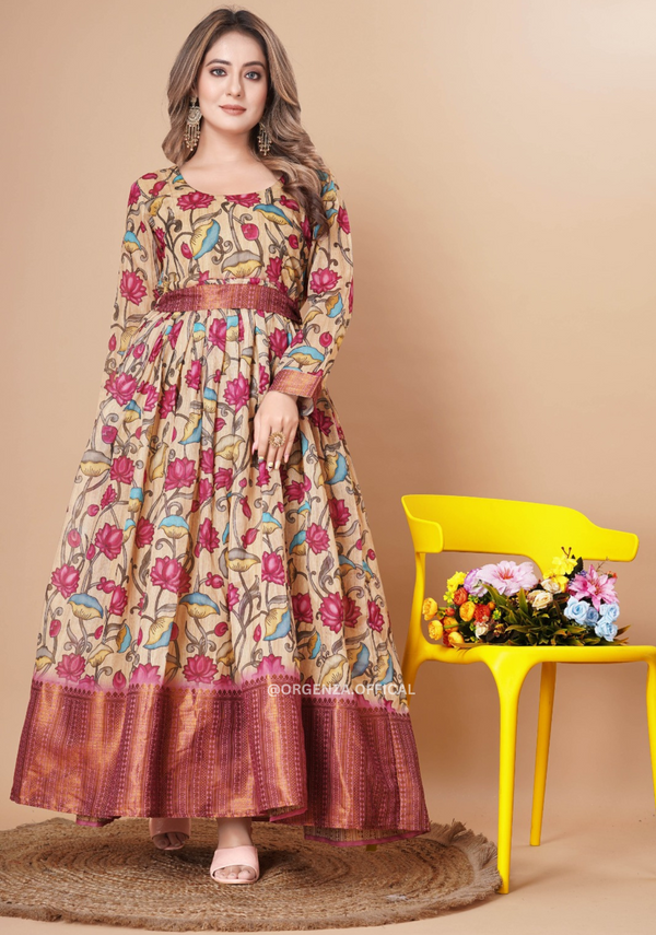 Pure Soft Cotton With Copper Border Anarkali Gown