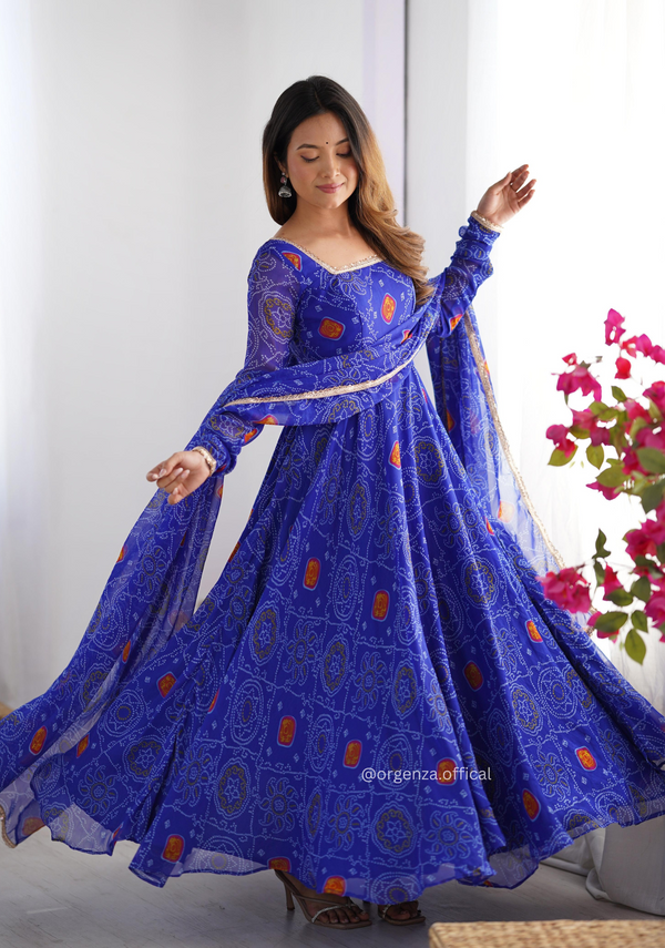 Pure Chiffon Bandhej Gown