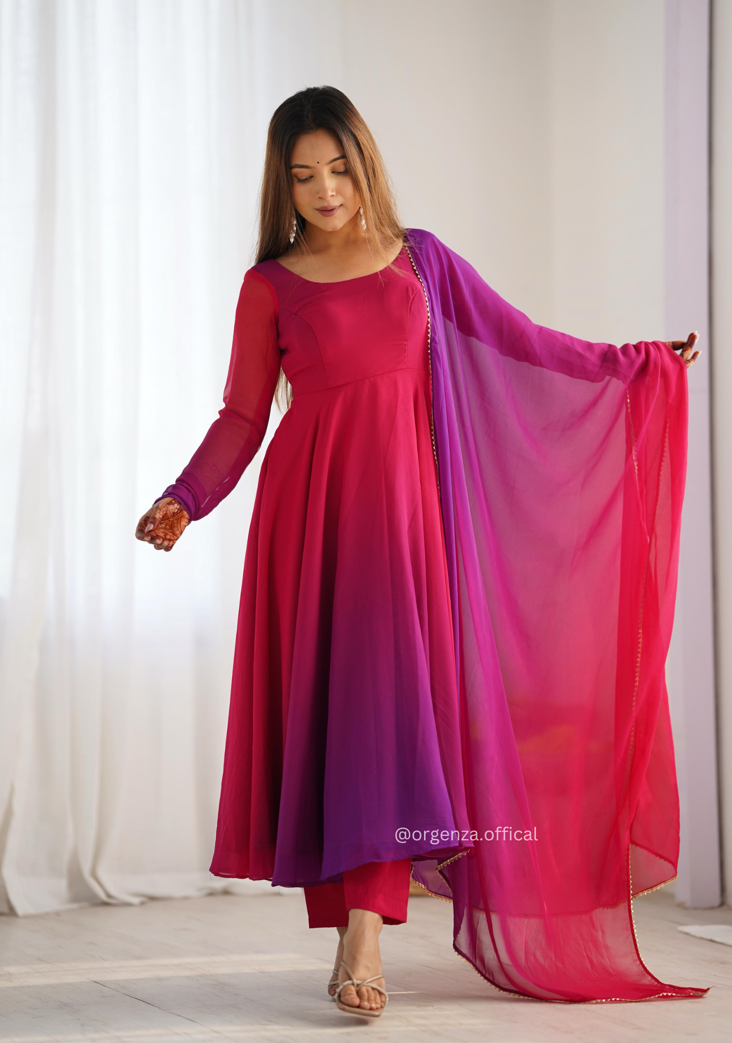 Georgette Plain Anarkali With Dupatta And Pant - Orgenza Store