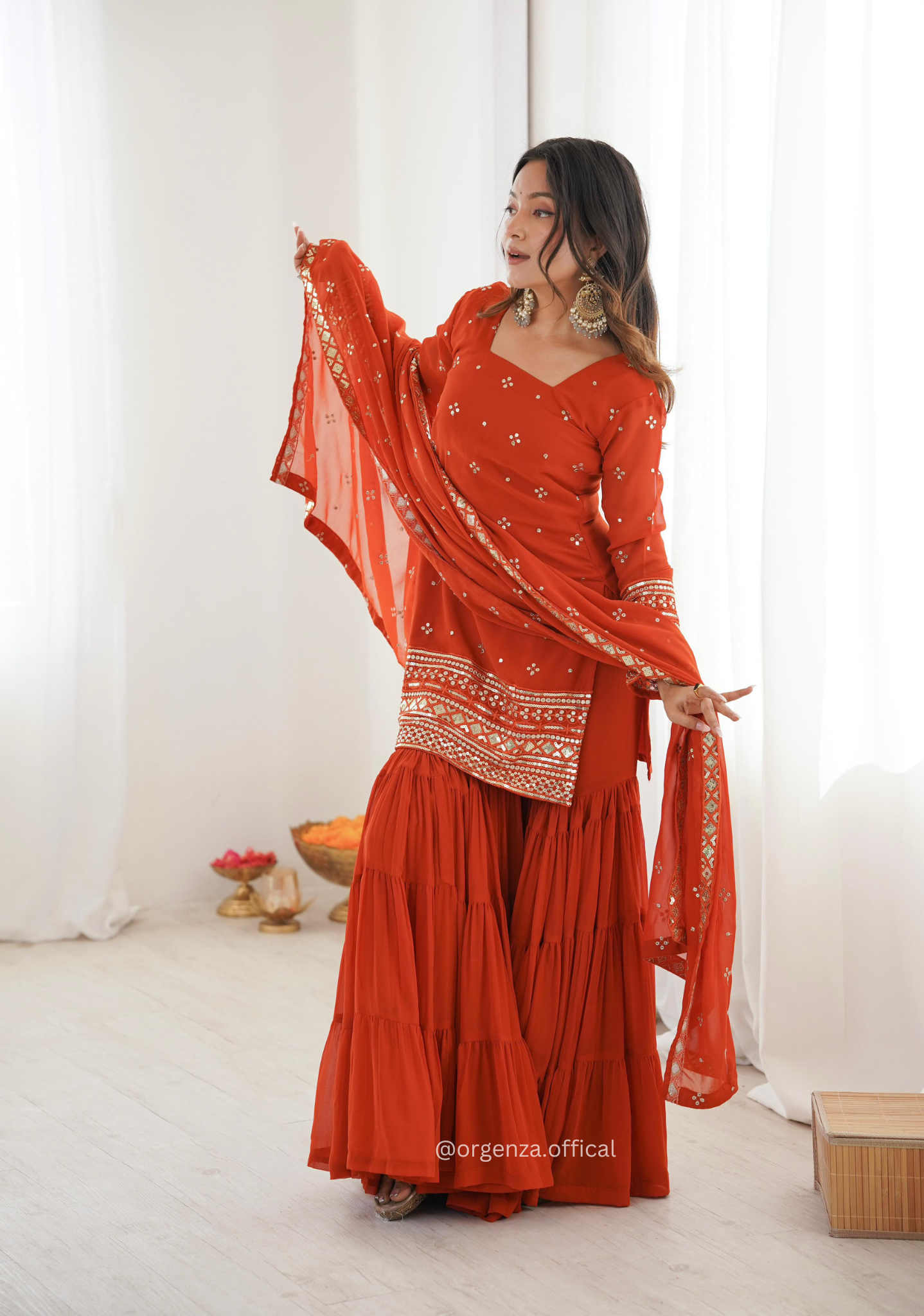 Women’s Pure Heavy Georgette Embroidery Ruffle Sharara Suit Set