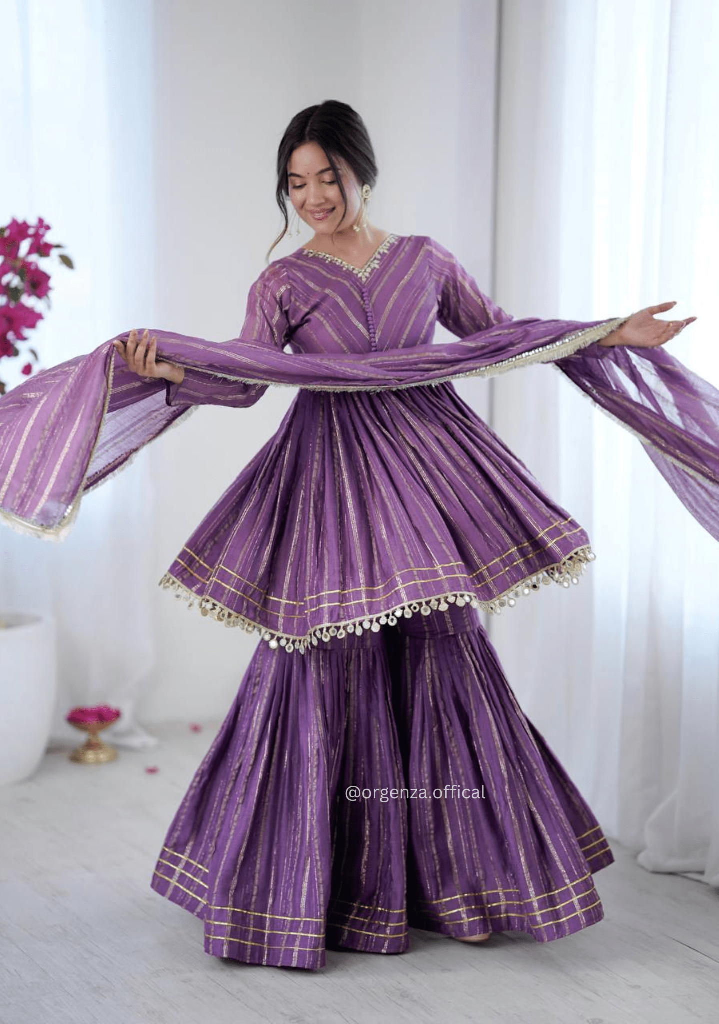 Premium Mal Chanderi Mirror Work Sharara Set – Fully Stitched