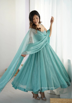 Sky Colour Crunchy Silk Kurti - Orgenza Store