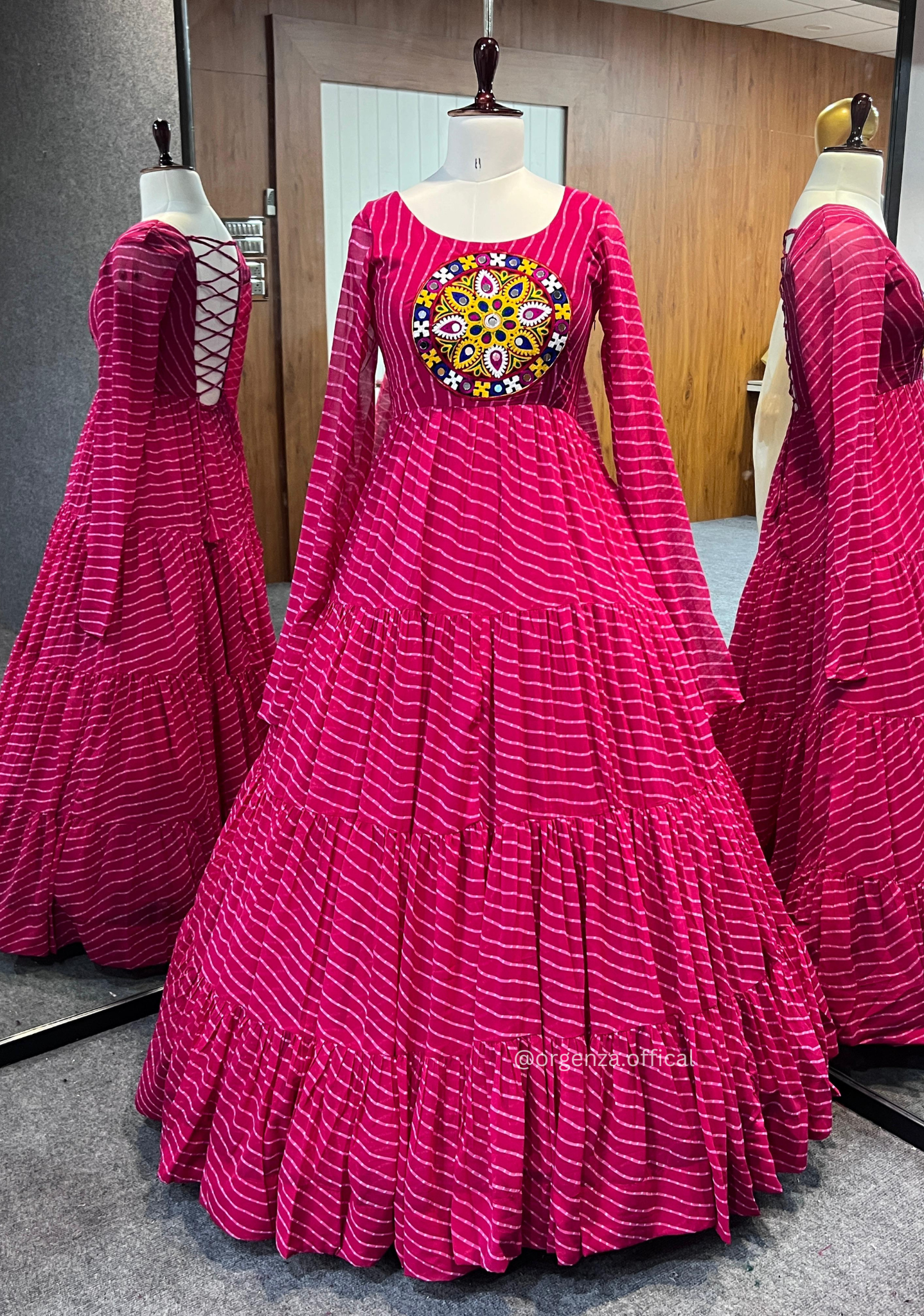 Georgette Laheriya Print Ruffle Anarkali - Orgenza Store