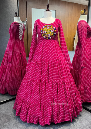 Georgette Laheriya Print Ruffle Anarkali - Orgenza Store