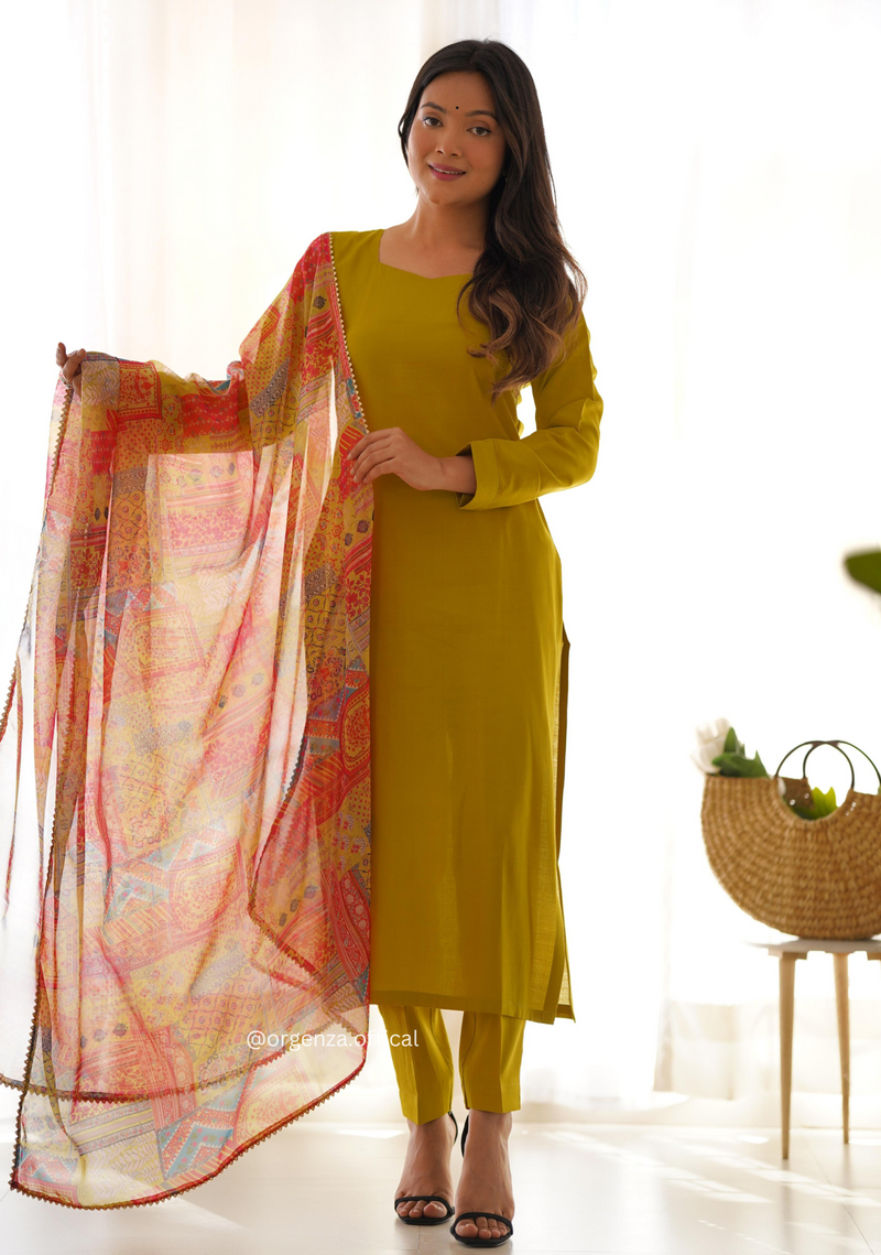 Viscose Fabric Straight Fit Kurta With Dupatta Set