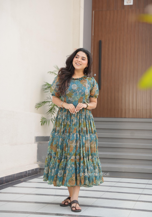 Multi Colour Georgette Print Gown