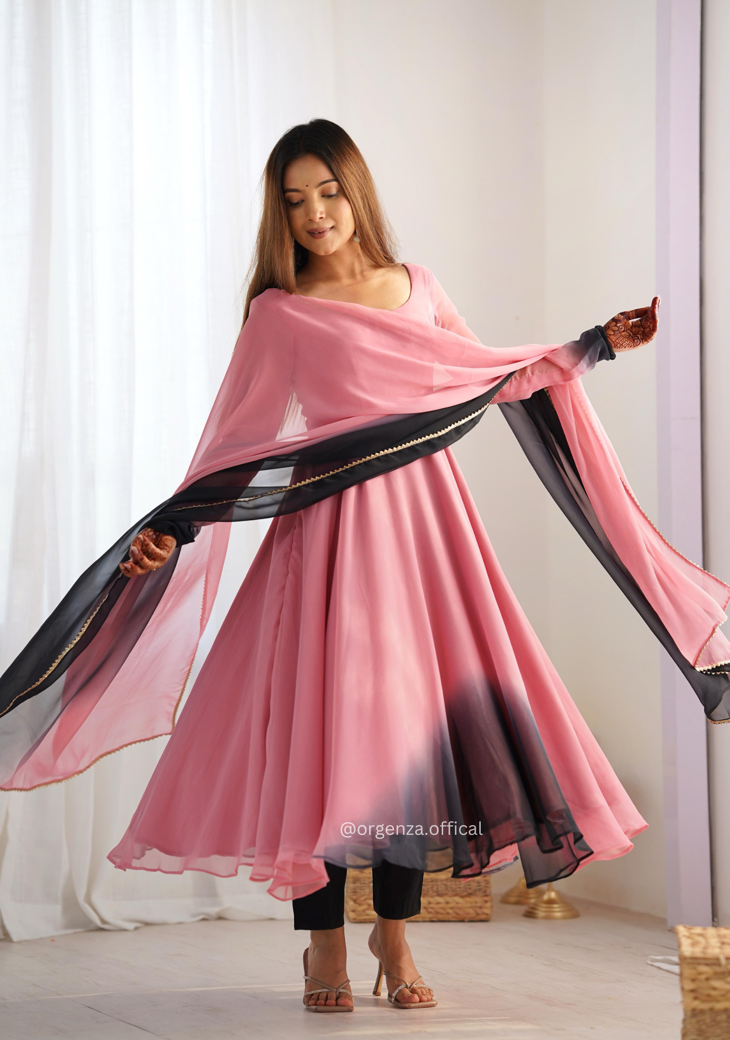 Georgette Plain Anarkali With Dupatta And Pant - Orgenza Store