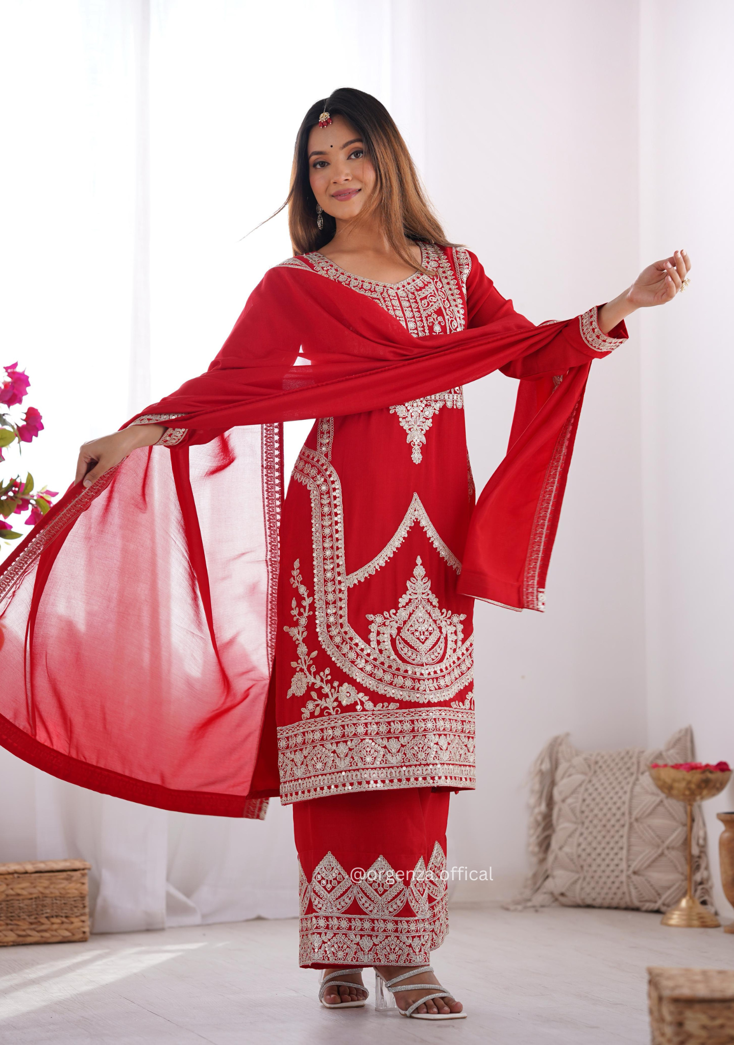 Vichitra Silk Fabric Straight Fit Kurta With Dupatta Set - Orgenza Store