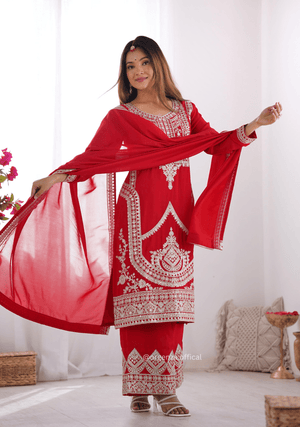 Vichitra Silk Fabric Straight Fit Kurta With Dupatta Set - Orgenza Store - digisoch