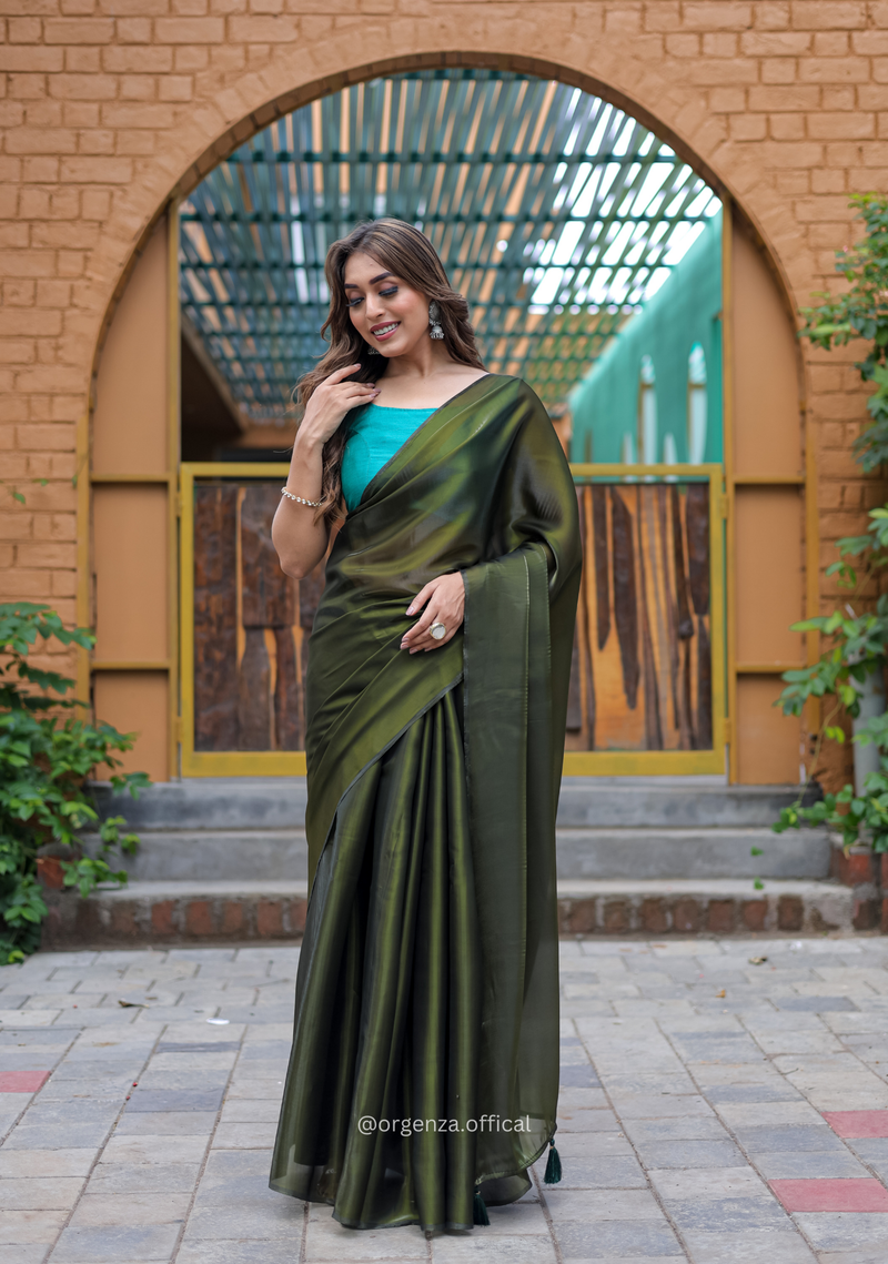 Plain Mehndi Green Colour Jimmy Choo Saree