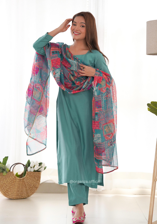 Viscose Fabric Straight Fit Kurta With Dupatta Set