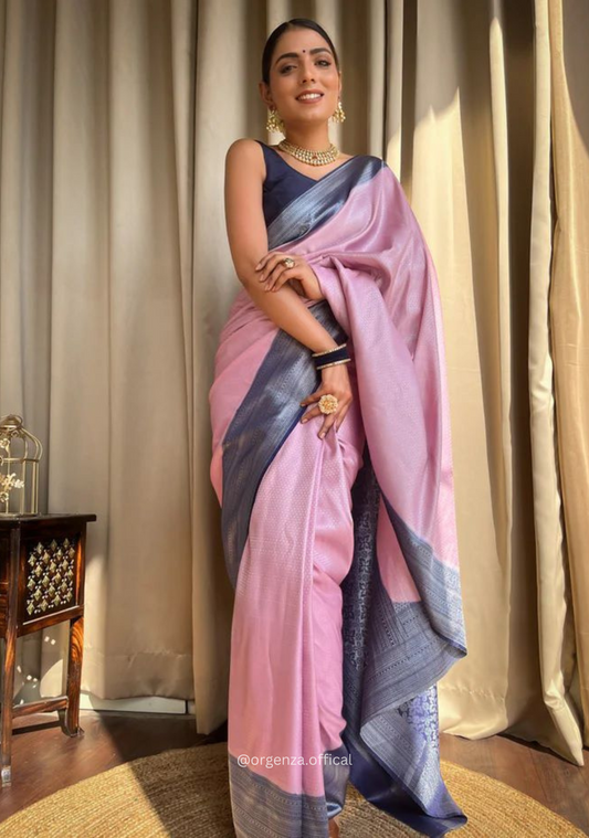 Baby Pink Colour Rich Pallu Saree Jacquard Zari With Blouse