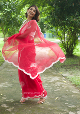 Red Colour Organza Saree With Hand Work
