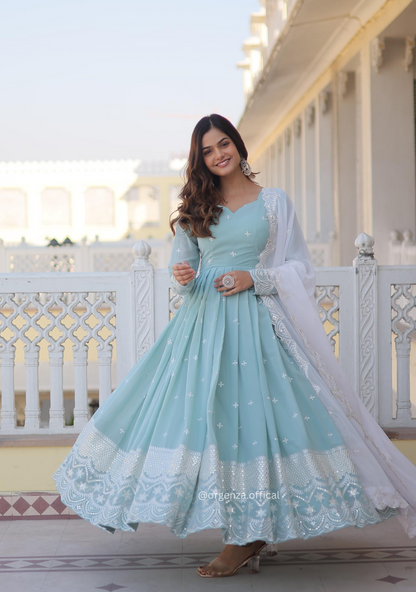 Faux Georgette Sequins Embroidery Gown - Orgenza Store