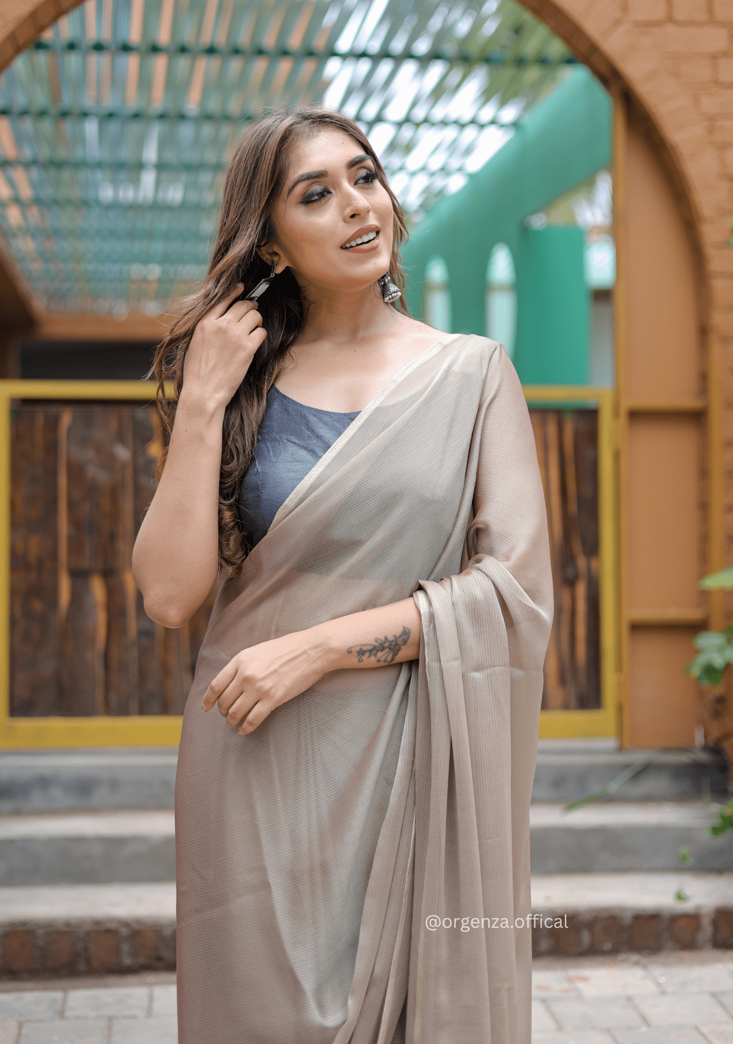 Plain Light Brown Colour Lining Sitara Georgette Saree - Orgenza Store - digisoch