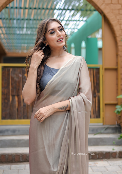 Plain Light Brown Colour Lining Sitara Georgette Saree - Orgenza Store