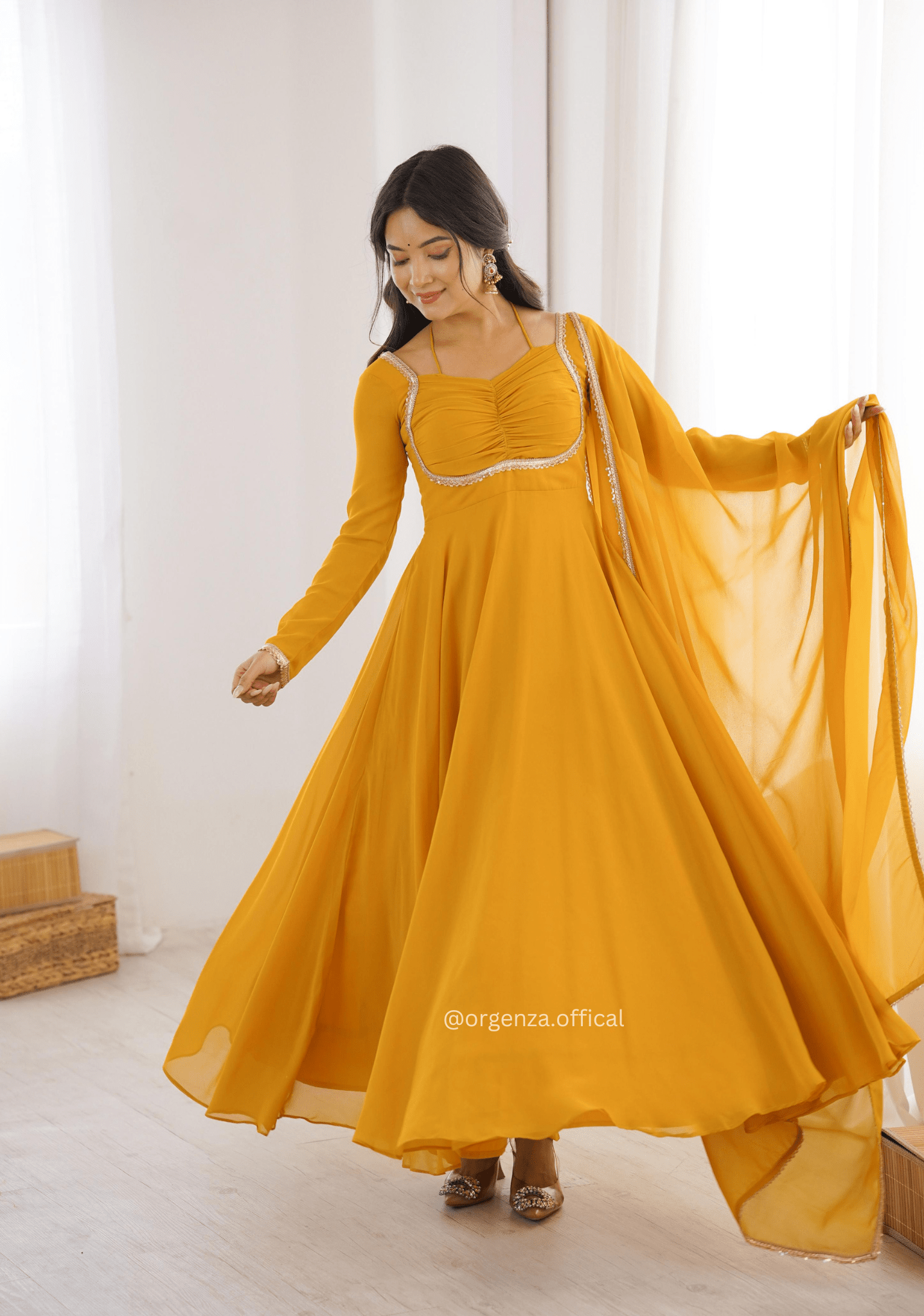 heavy flared anarkali dress Rust organge flared benarsi Anarkali gown