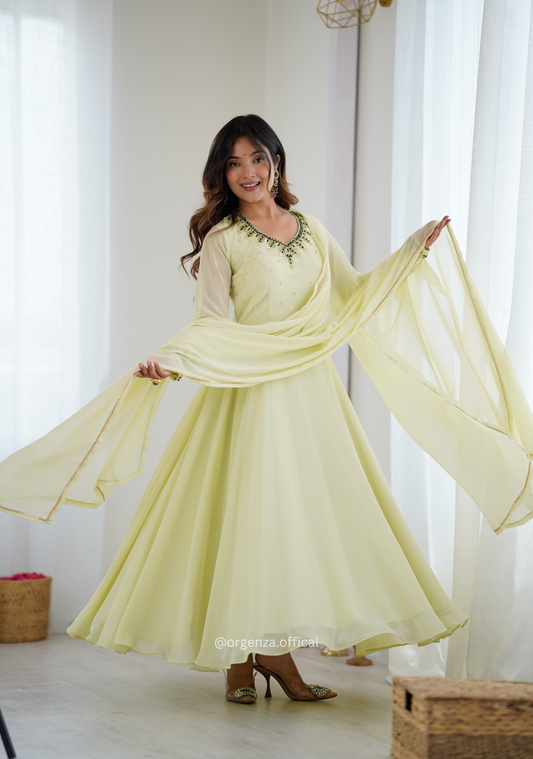 Pista Green Colour Georgette Full Set Anarakali Kurti
