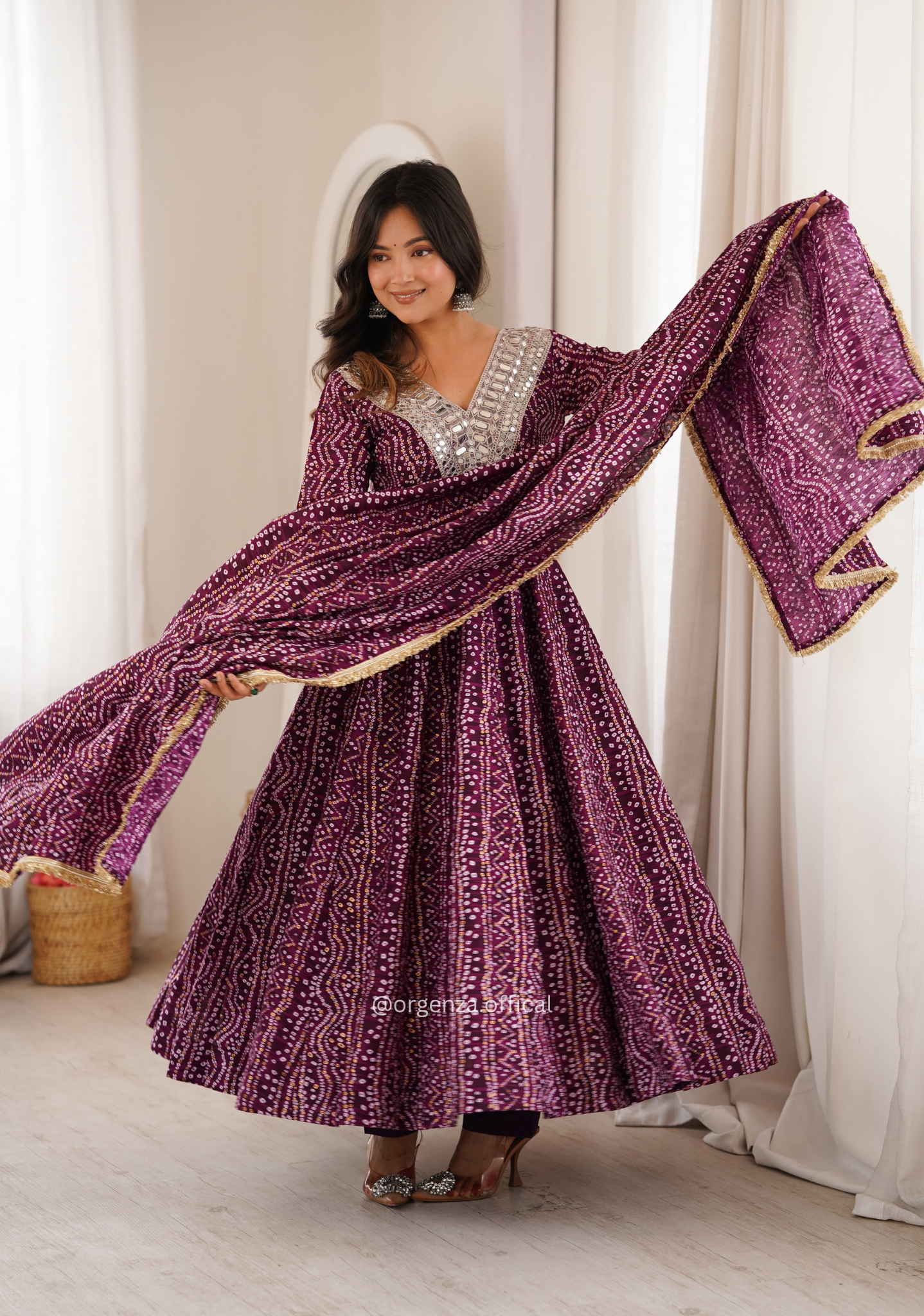 Rayon Mirror Embroidered Gown Set