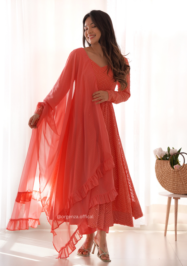 Georgette Silk Lukhnowi Sequence Work Anarkali