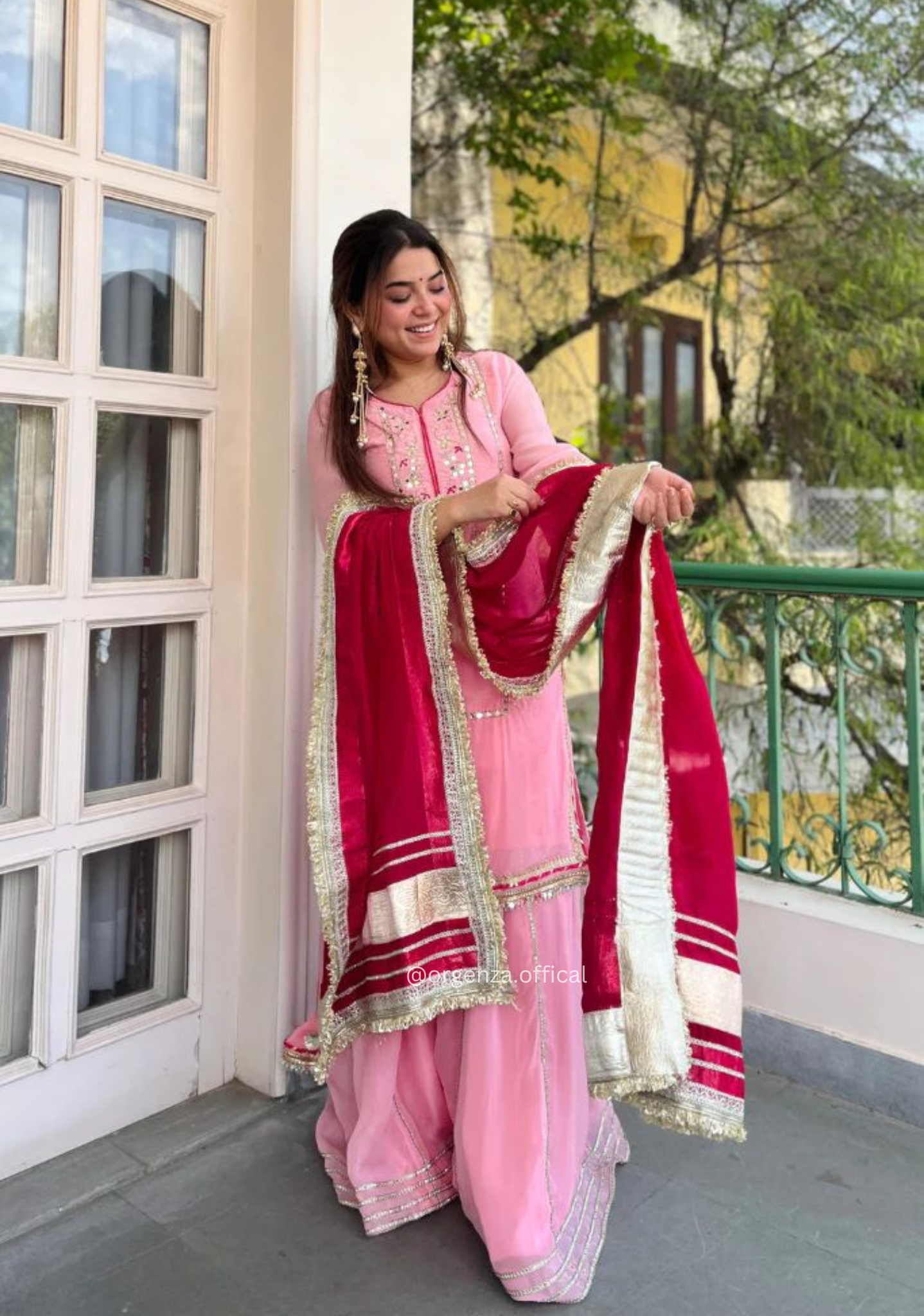 Baby Pink Chinon Silk Embroidered Sharara Suit Set with Sequins Work (3 PCS)