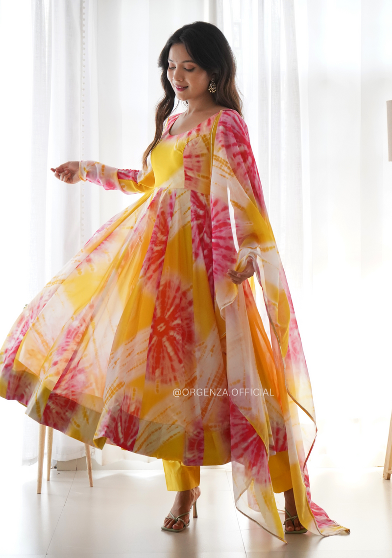 Organza Silk Anarkali Kurtis With Shibori Print Floral Orgenza Store