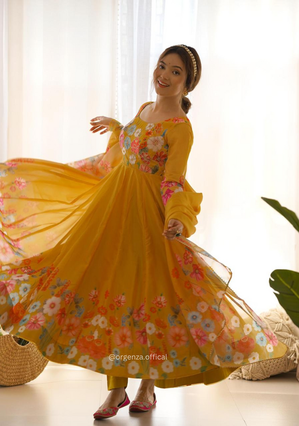 Floral Organza Anarkali With Dupatta And Pant