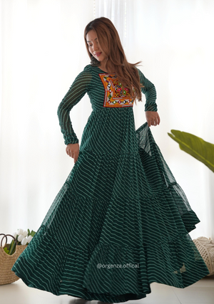 Georgette Laheriya Print Ruffle Anarkali - Orgenza Store