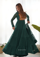 Georgette Laheriya Print Ruffle Anarkali