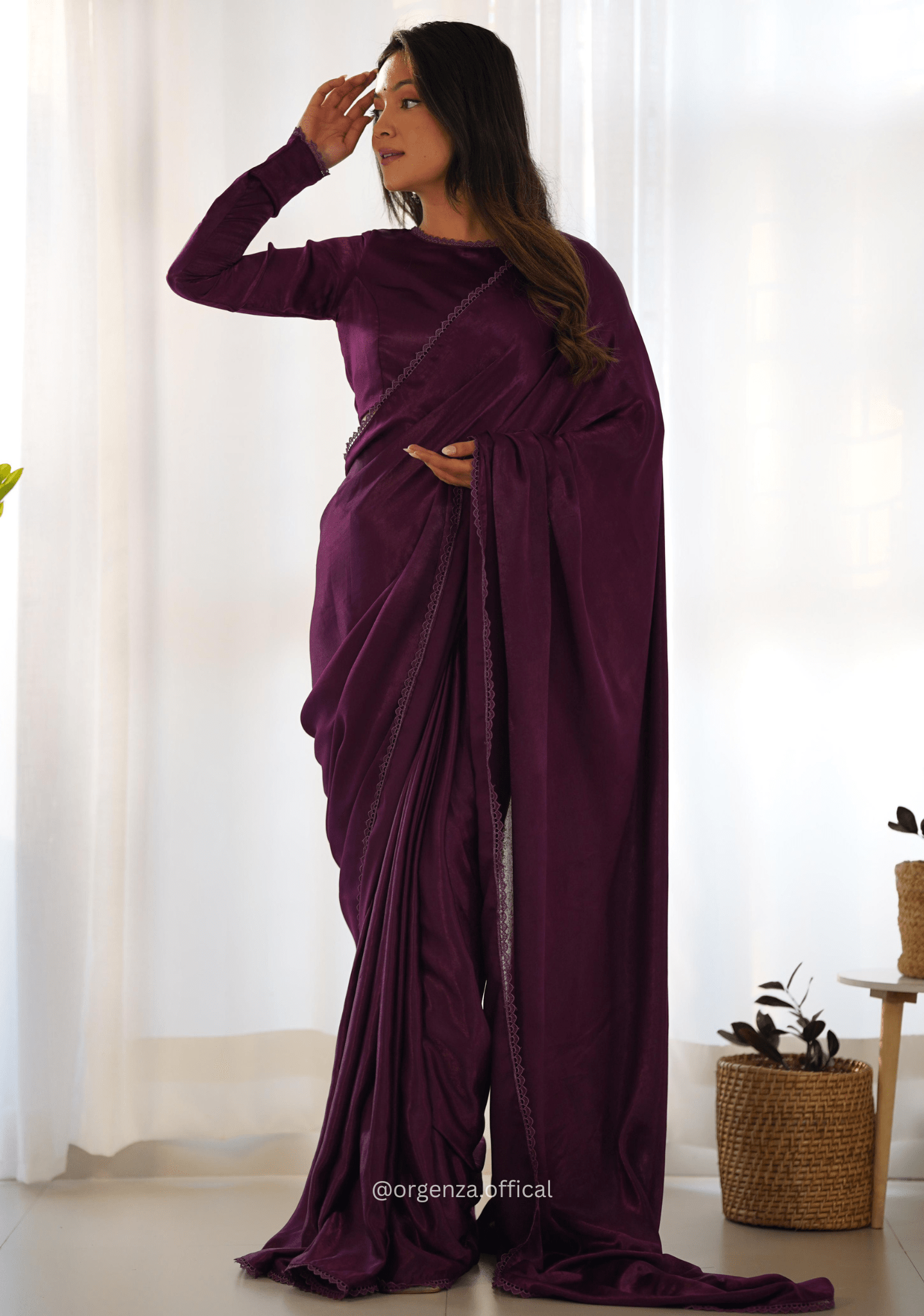 Ready To Wear Wine Colour Marble Velvet Saree - Orgenza Store - digisoch