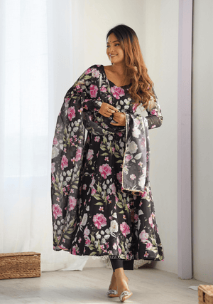 Pure Organza Black Colour Silk Print Kurti - Orgenza Store - digisoch