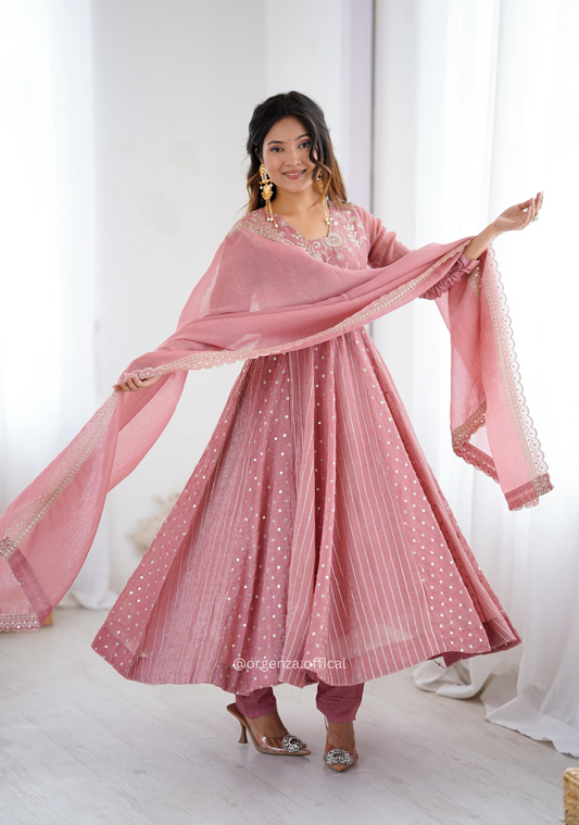 Peach Colour Crunchy Silk Anarkali Kurti