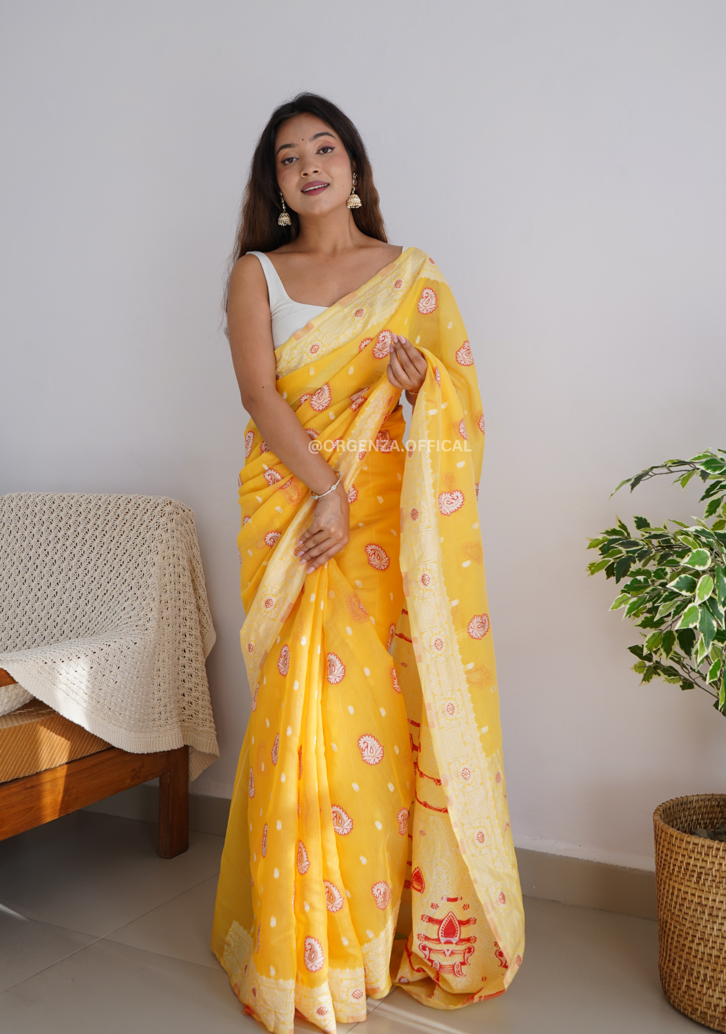 Pure Span Linen Silk Saree With Multi Thread - Orgenza Store