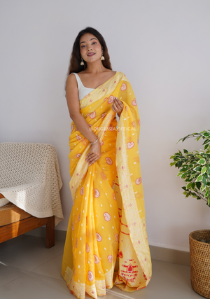 Pure Span Linen Silk Saree With Multi Thread - Orgenza Store