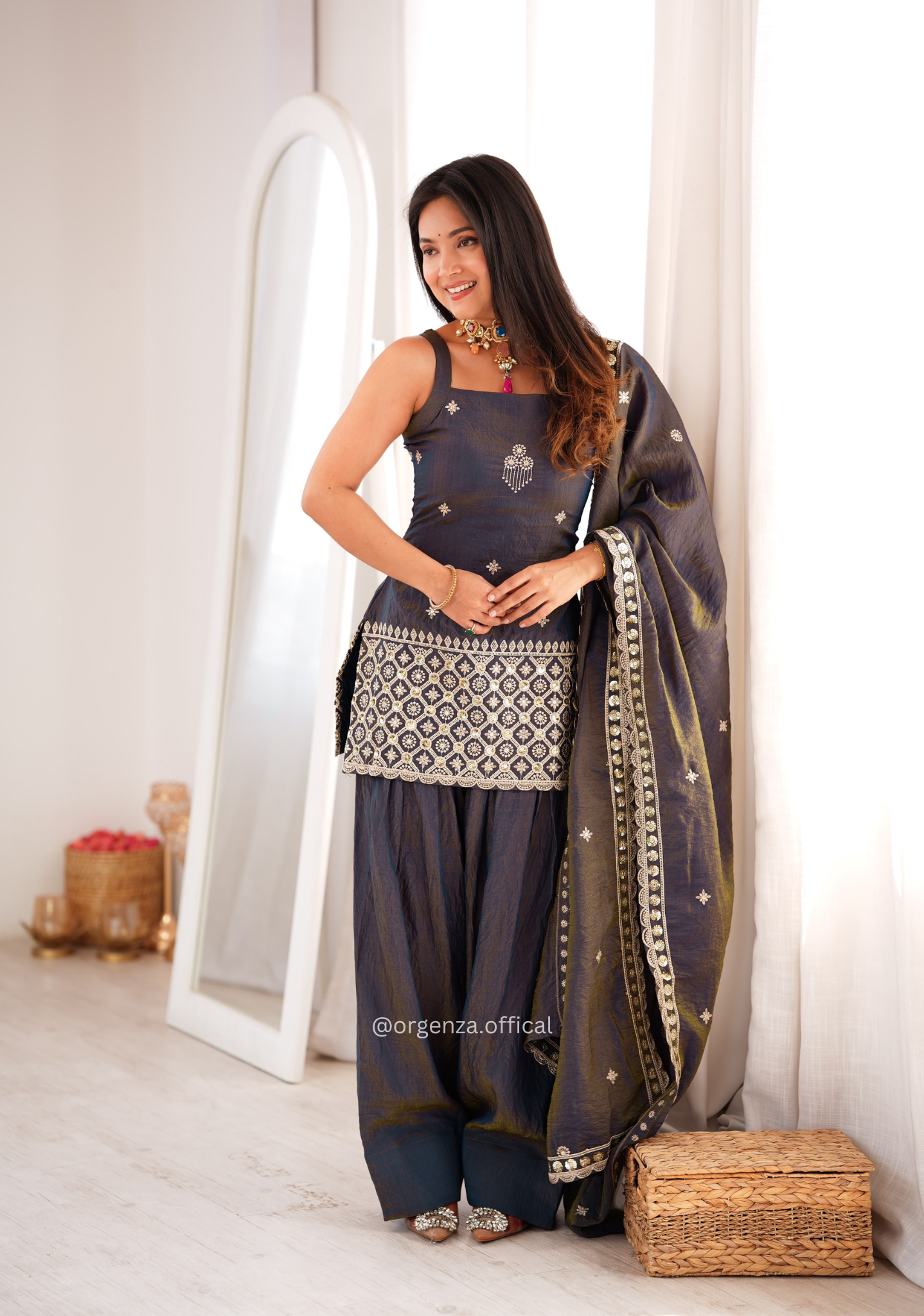 NC Vichitra Silk Embroidered Farshi Shalwar Suit Set