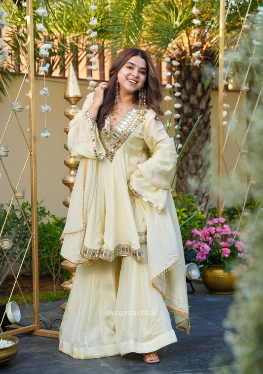 Real Mirror Work Jari Silk Sharara Suit Ready to Wear Premium Set