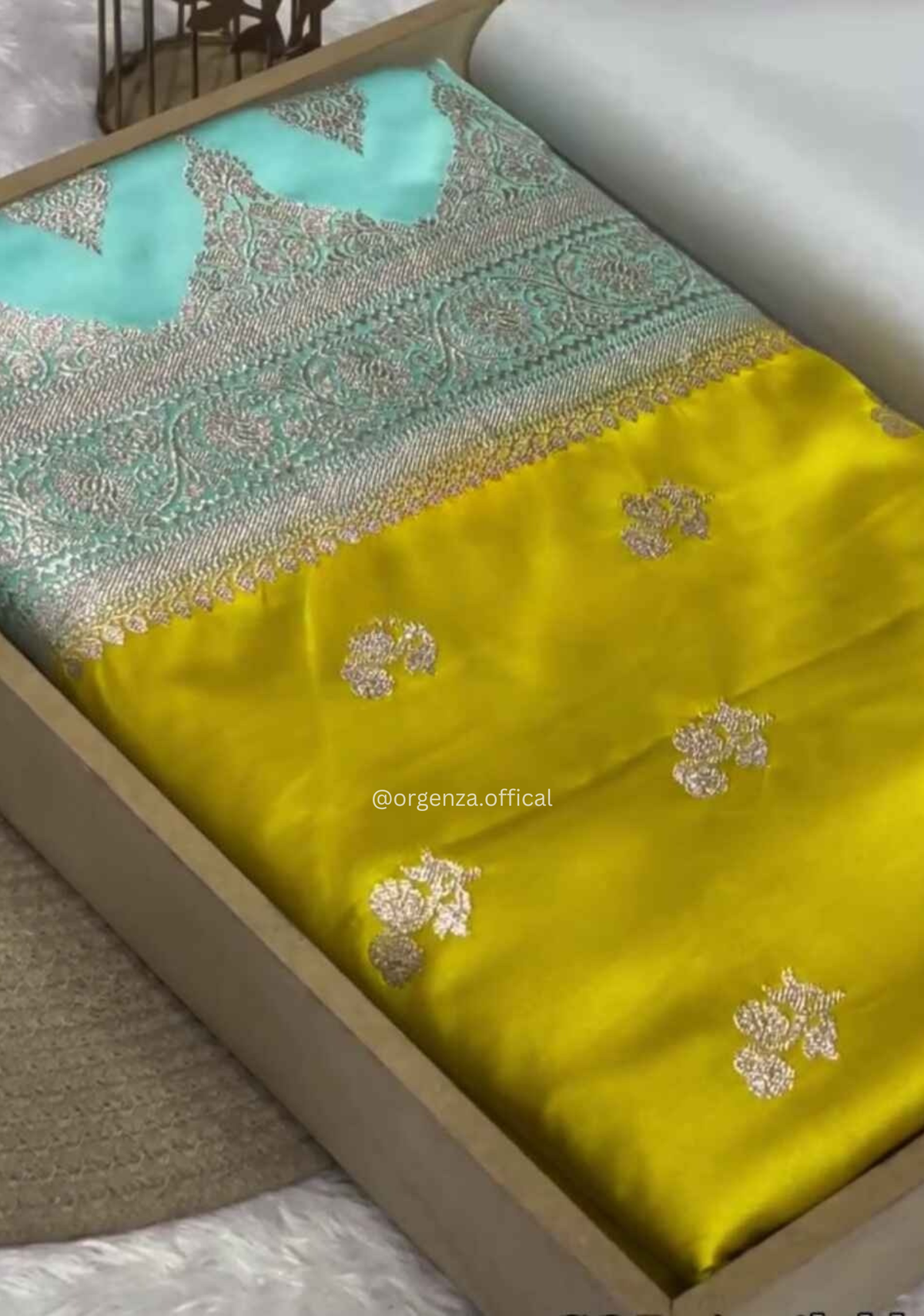 Yellow Banarasi Satin Saree with Zari Weaving