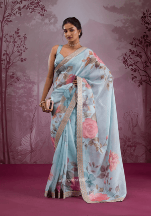 Sky Colour Chinnon Silk Saree - Orgenza Store - digisoch