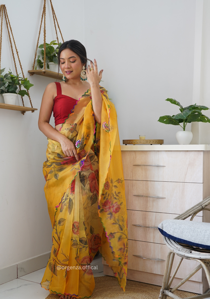 Orgenza Saree With Multi Colour Gotta Work