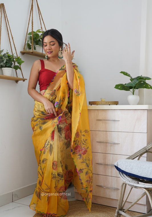Orgenza Saree With Multi Colour Gotta Work